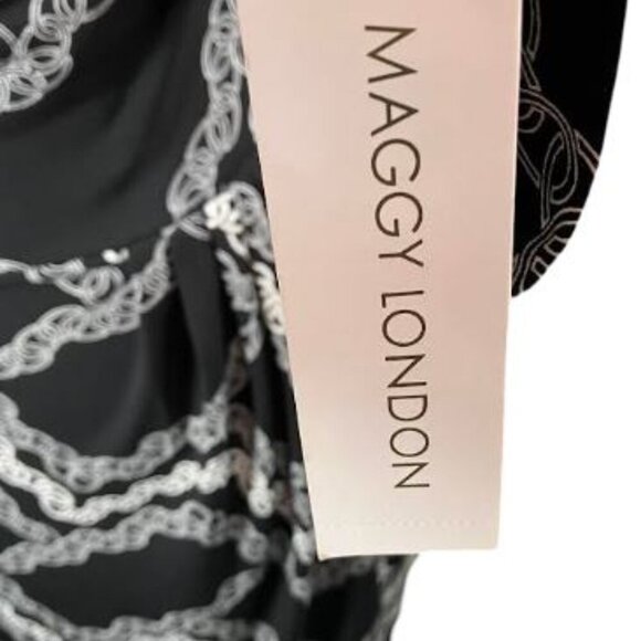 Maggy London Black and White Chains Dress with Cowl Neckline  Size 10  NWT - Picture 9 of 10
